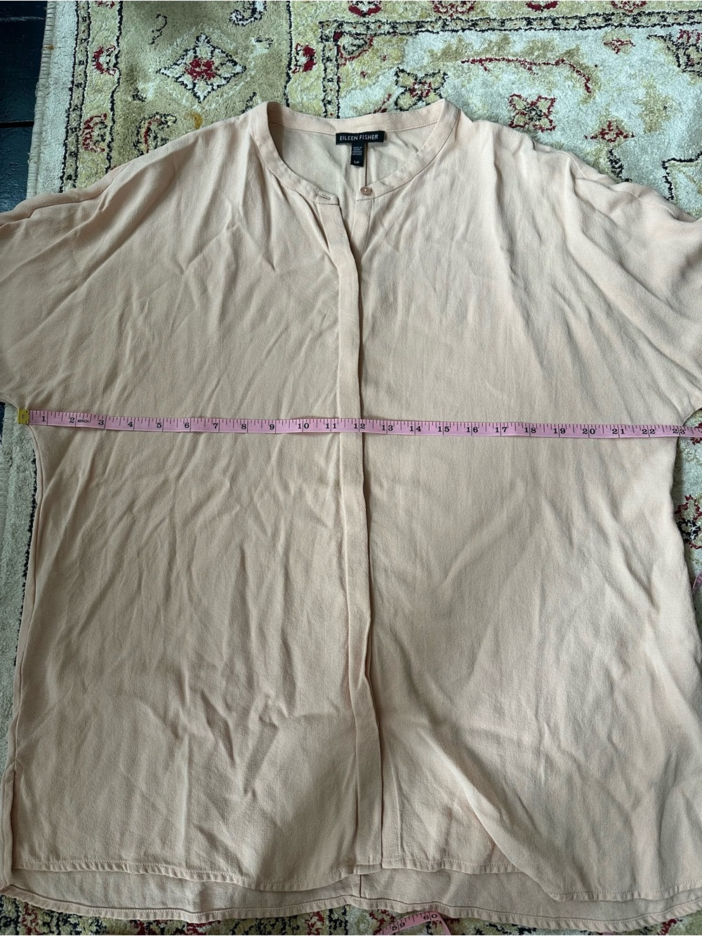 Eileen Fisher 100% Silk Blush Pink Hidden Button Blouse Size S 3/4 Sleeve EUC - Picture 4 of 8
